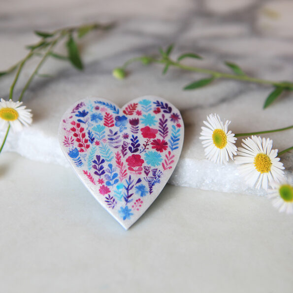 floral heart brooch mothers garden artwork watercolour NEW NEXT ROMANCE jewellery australia handmade artisan