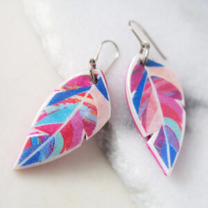 magenta blues feather art graphic earrings NW next romance jewellery australian made canberra vicki