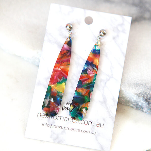 multicoloured long teardrop earrings vogue style fashion melbourne australia sydney designer