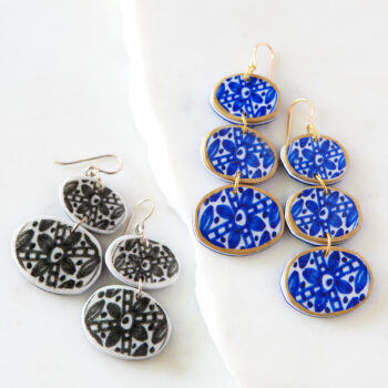 New Blue INK ceramic style design earrings organic triple coin handcrafted next romance