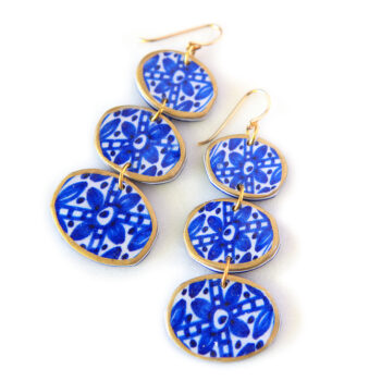 New Blue INK ceramic style design earrings organic triple coin next romance