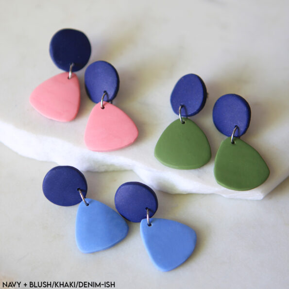 dot stud navy blush khaki earrings simple polymer clay next romance jewellery