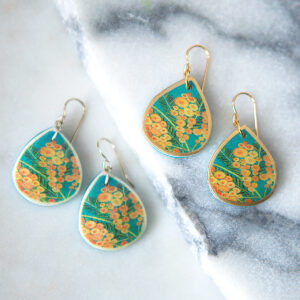 gold wattle mint teal green earrings new next romance jewellery unique art styles australia