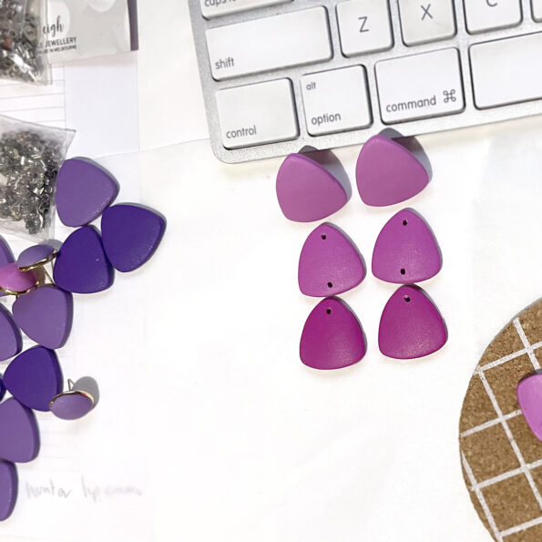 lilac triangle triple gradient clay triangle earrings by next romnace jewellery melbourne australian made fun jewellery