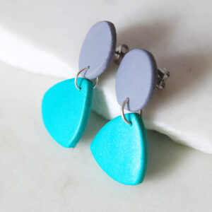 minimal triangle dot earrings colourful Polymer clay formed drops with stainless steel ear wires next romance jewellery