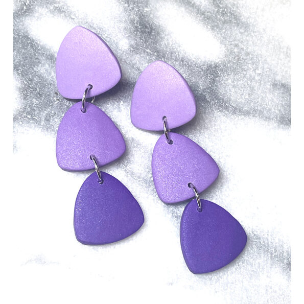 purple gradient triple triangle earrings by next romance jewellery melbourne australian made fun jewellery