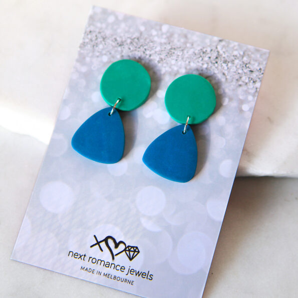triangle dot stud earrings green blue clay next romance jewellery handmade melbourne