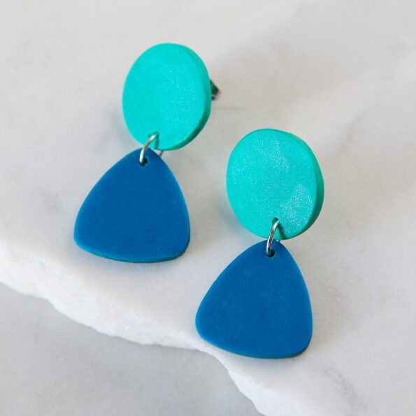 triangle dot polymer clay stud earrings green blue clay next romance jewellery handmade melbourne