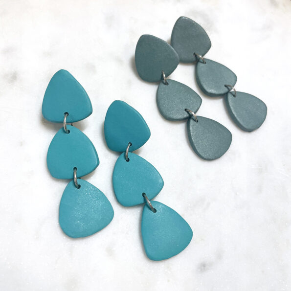 turquoise clay triple triangle earrings by next romnace jewellery melbourne australian made