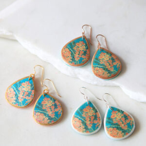 wattle teal sparkle earrings gold silver rose options handmade in australia botanical floral new next romance jewellery