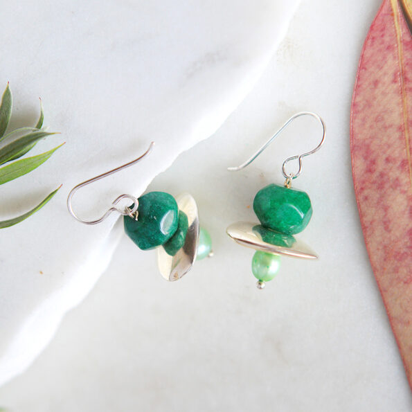 green raw cut emerald galaxy bead earrings new next romance jewellery australia sterling silver