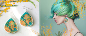 wattle earrings teal sparkle gold silver rose options handmade in australia botanical floral new next romance jewellery