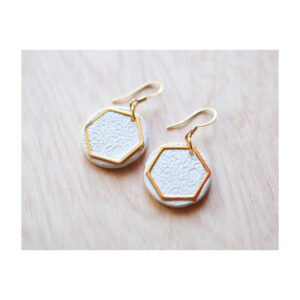 porcelain handmade earrings gold hexagon next romance