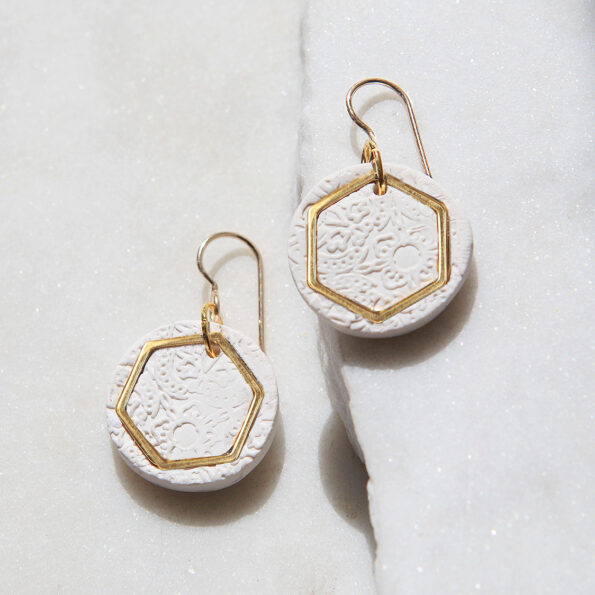 porcelain handmade earrings gold hexagon next romance unique mothers day gift melbourne gold