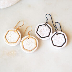 porcelain handmade earrings gold hexagon next romance unique mothers day gift melbourne black
