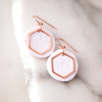 rose gold hex porcelain earrings next romance jewellery australian made by vicki leigh