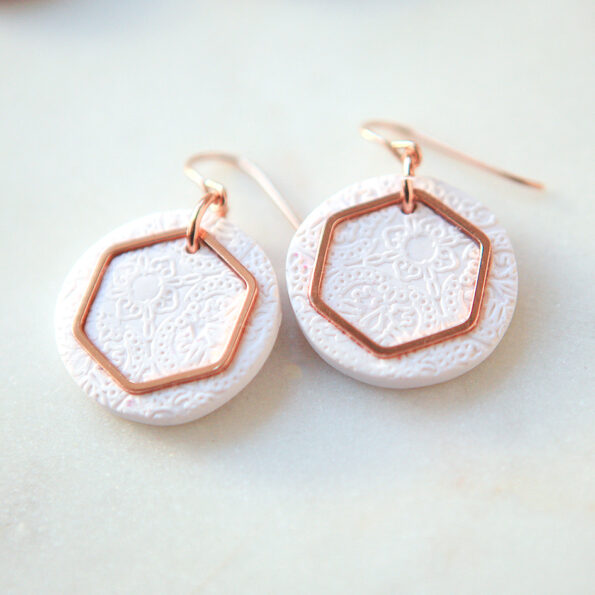 rose gold hex porcelain earrings next romance jewellery australian made by vicki leigh