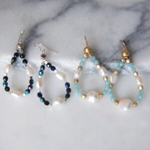 BLUE gemstone pearl hoop earrings shimmery loopy next romance jewellery melbourne