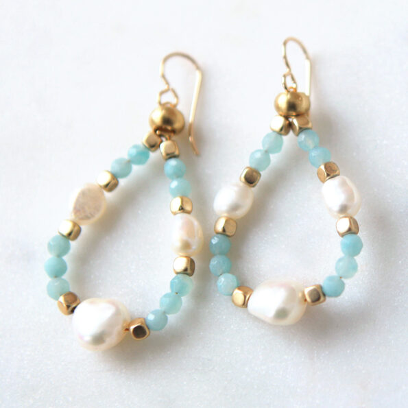 BLUE gemstone pearl hoop earrings shimmery loopy next romance jewellery melbourne
