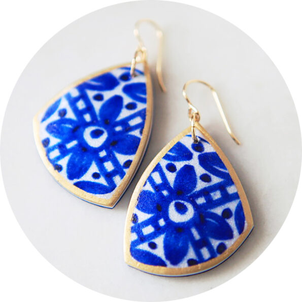 blue ceramic pieces earrings CROP handmade polyresin art tile earrings by next romance jewellery melbourne designer