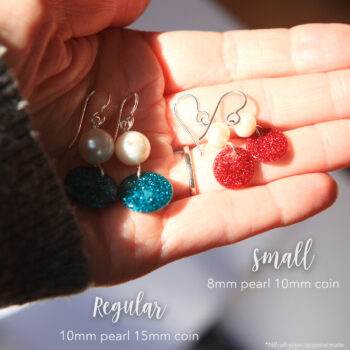 pink blue pearl glitter drops sterling silver hooks earrings next romance modern design jewellery made in australia