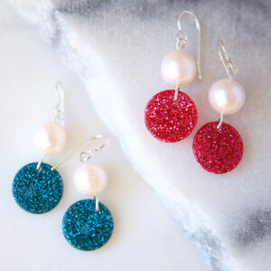 pink blue pearl glitter drops sterling silver hooks earrings next romance modern design jewellery made in australia