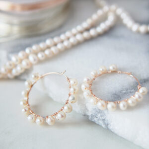rose gold pearl hoop earrings wedding bridesmaid white pink jewellery australian made melbourne