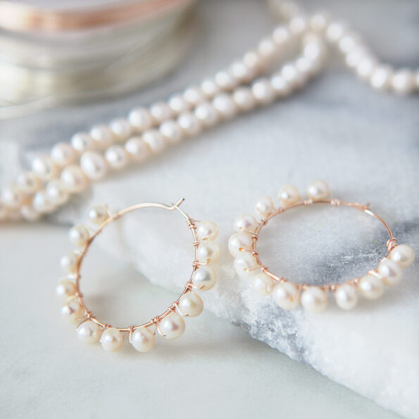 rose gold pearl hoop earrings wedding bridesmaid white pink jewellery australian made melbourne