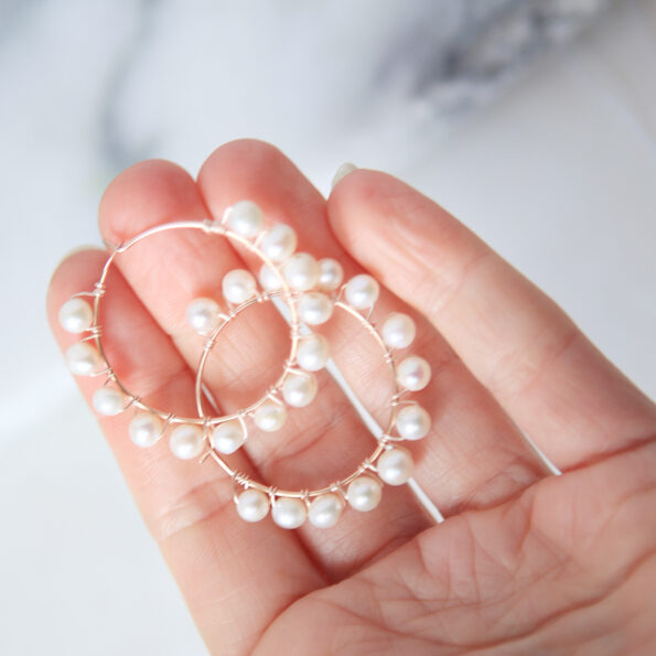 rose gold pearl hoop earrings wedding bridesmaid white pink jewellery australian made melbourne