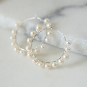 silver pearl hoop earrings wedding bridesmaid white jewellery australian made melbourne