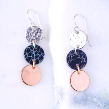 3 tone silver marble rose gold coin earrings gift triple 3 new next romance jewellery australian made