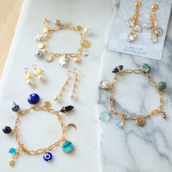 charm bracelet pearls and gold moon coin crystal charms big link Next Romance ALL made in australia