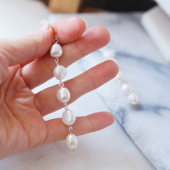 silver statement pearl earrings long white drop earrings multiple wedding earrings made in australia next romance jewellery