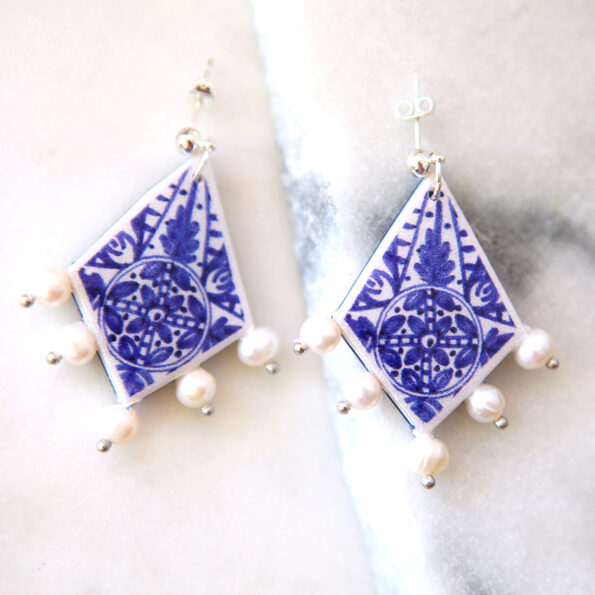 blue ink art tile earrings pearl diamond design australia new next romance jewellery gift for her