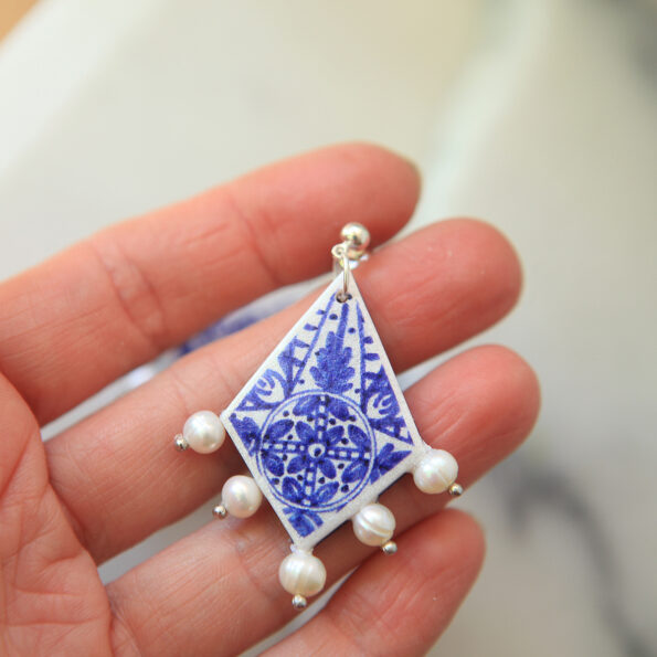 blue ink art tile earrings pearl diamond design australia new next romance jewellery unique gifts