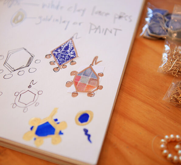 blue ink art tile earrings pearl diamond design sketch book vicki leigh
