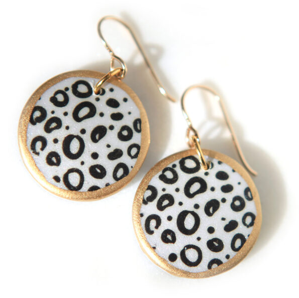 gold bubbles with dot earrings mono black next romance jewellery unique gift arty girl made in australia