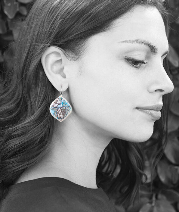 baby blue peony art earrings bw Next-Romance-Jewellery Australia model julz small copy