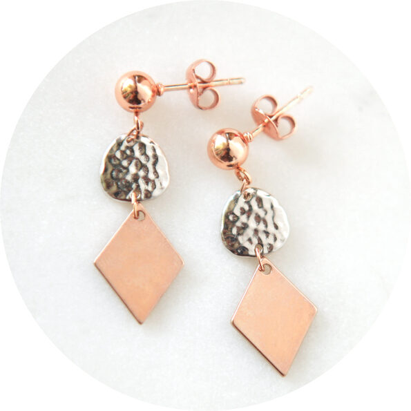 mini geo rhombus silver rose gold coin earrings gift triple new next romance jewellery australian made