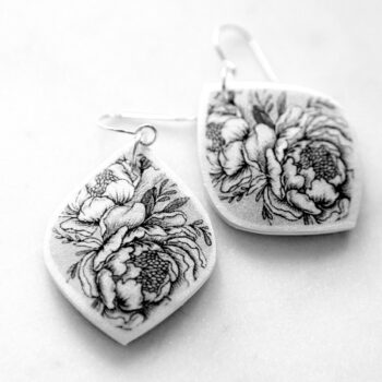 peony earrings black and white NEXT ROMANCE jewellery made in australia