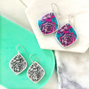peony earrings black and white NEXT ROMANCE jewellery made in australia