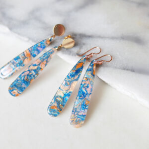 van gogh swirly long teardrop blue copper gold earrings next romance jewellery australia