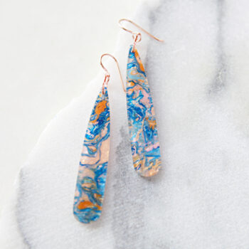 van gogh swirly long teardrop blue copper gold earrings next romance jewellery australia